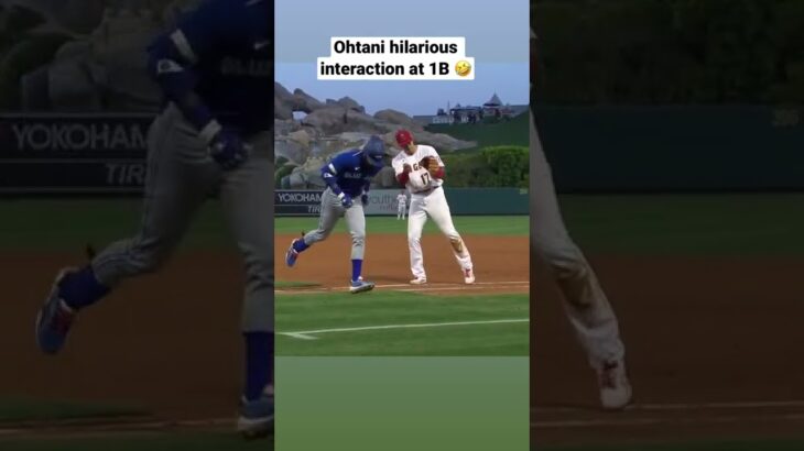 Shohei Ohtani and Raimel Tapia have funny exchange at 1st when Ohtani gets the out 🤣🤣