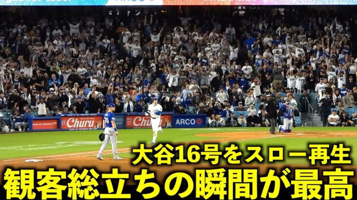 バンザイ祭り！大谷16号弾をスロー再生したらスタンド総立ちとバットフリップが最高すぎた！【現地映像】６月１２日ドジャースvsレンジャーズ第1戦