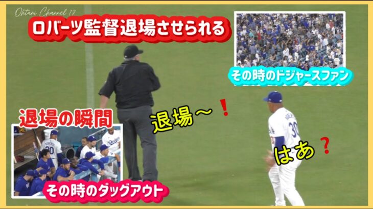 ロバーツ監督退場😱その時のダッグアウトとスタジアムの様子#大谷翔平現地映像 #大谷翔平速報#ohtanishohei#ドジャース