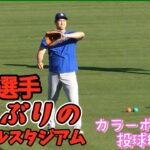 大谷翔平エンゼルスタジアムで久しぶりに見た！カラーボールルーティンと投球練習😭【ほぼ編集なし速報動画】