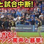 なんと突然！試合中断！ド軍ファンがヤバ過ぎる罵声と暴挙！現地映像