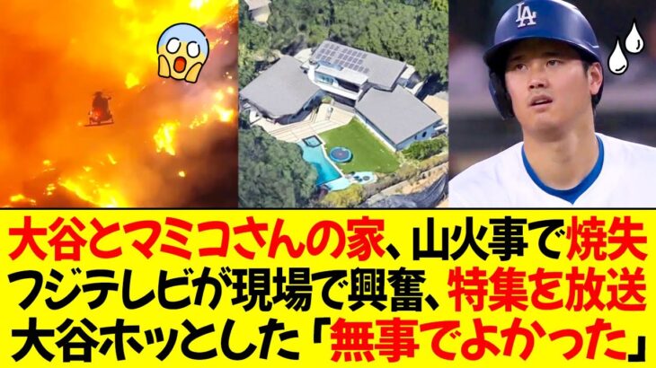 大谷とマミコさんの家がロサンゼルスの山火事で焼失 ! フジテレビが現場で興奮、特集を放送 ! 大谷「無事でよかった」