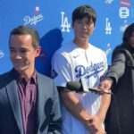 Dodgers Shohei Ohtani speaks to media during Dodger Fan Fest