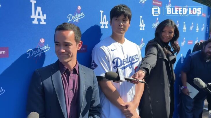 Dodgers Shohei Ohtani speaks to media during Dodger Fan Fest