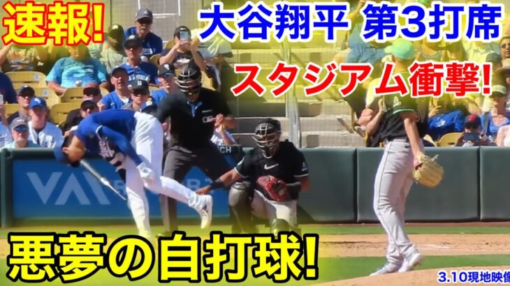 速報！スタジアム衝撃悪夢の自打球！大谷翔平　第3打席【3.10現地映像】Dバックス1-3ドジャース1番DH大谷翔平  4回裏無死ランナーなし