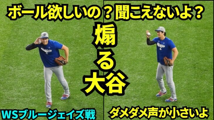 ボールを欲しいブルージェイズファンを煽る大谷ww大谷翔平がウォームアップに登場し、ボールをもらおうと必死に大声をだす敵ファンww 【現地映像】2025年10月31日 ワールドシリーズ ブルージェイズ戦