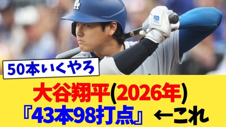 大谷翔平(2026年)『43本98打点』←これ