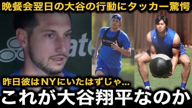 「どうなってるんだ…」大谷翔平がNYでの晩餐会翌日にドジャースタジアムに現れ騒然！新加入のタッカーは感銘と驚愕のコメント【海外の反応/MLB】