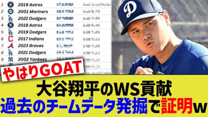 大谷翔平のWS貢献、過去のチームデータ発掘で証明されるw