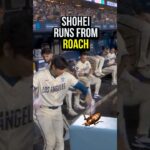 Shohei Ohtani runs from a roach in the Dodgers Dugout 🤣 #shoheiohtani #mlb