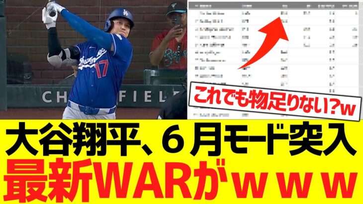 大谷翔平、６月モード突入で最新WＡＲがとんでもないことにwwwwwwwww