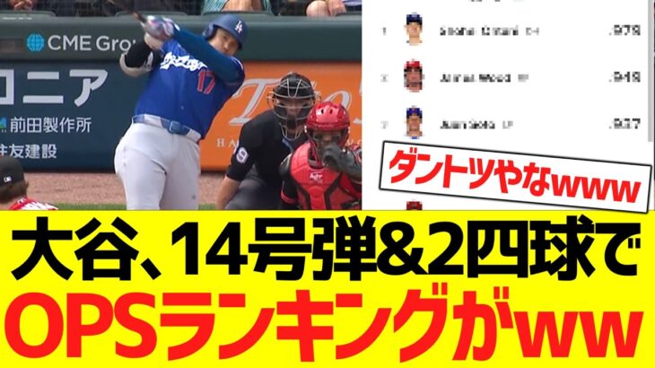 大谷翔平、三戦連続の１４号ホームラン＆２四球でＯＰＳランキングがwwwwwwwwwwwwwww